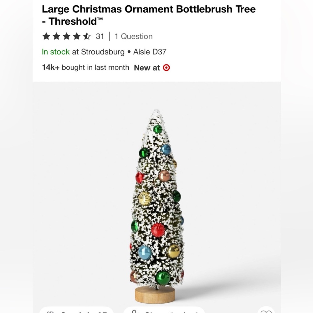 Threshold Festive Bottlebrush Tree Ornament with Multicolor Accents